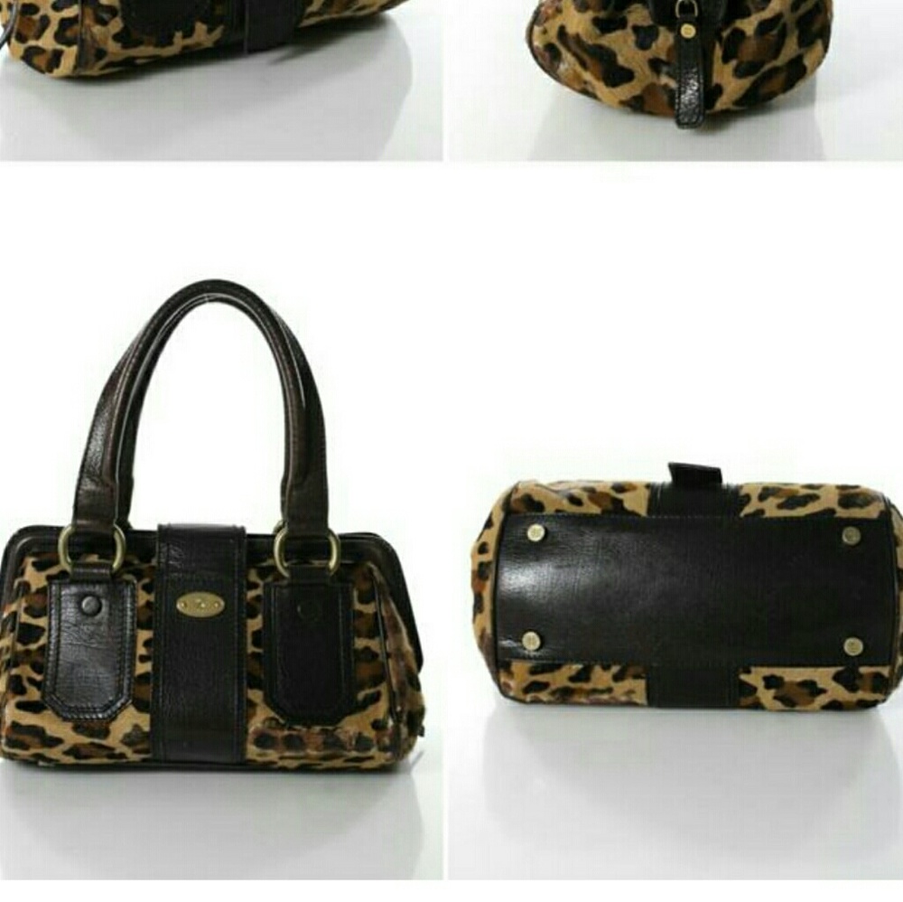 Ella Leopard Brown Beige Leather Pony Brass Satche - Picture 3 of 6